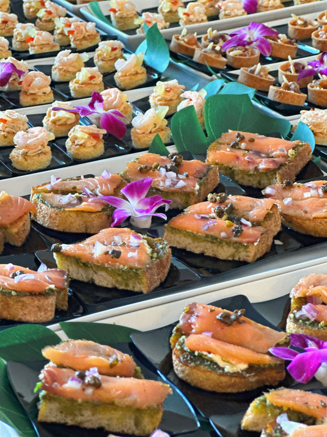 Catered appetizer spread at a resident event